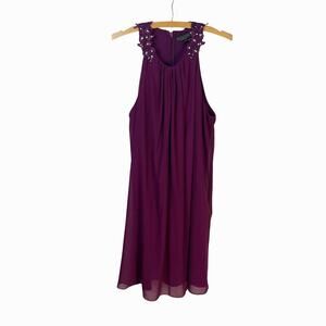 Showcase Dorothy Perkins Burgundy Chiffon Embellished Shift Dress - Size 18
